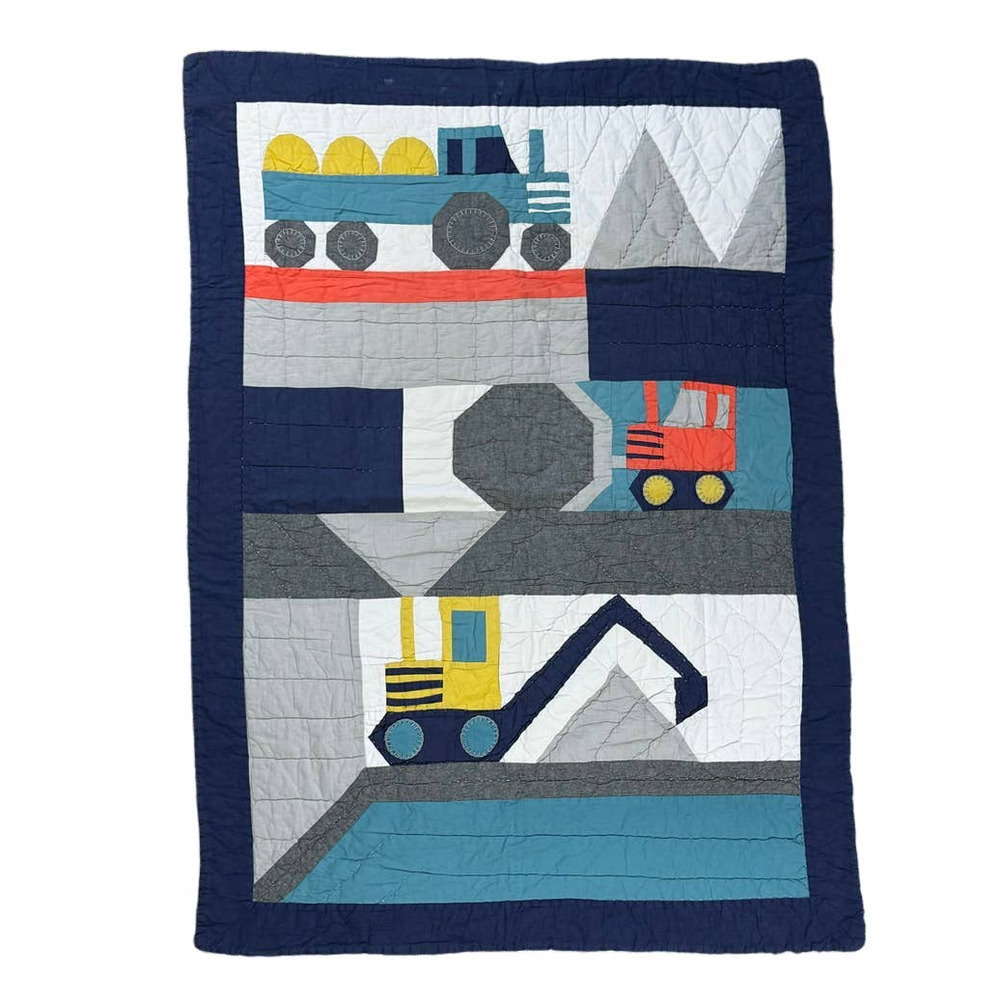Pottery Barn Kids Jax Construction Toddler Quilt Excavator Tractor Truck Cotton